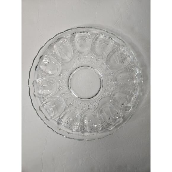 Vintage Lead Crystal Deviled Egg Platter Plate 12" Indiana Glass Frosted Glass - Picture 5 of 7